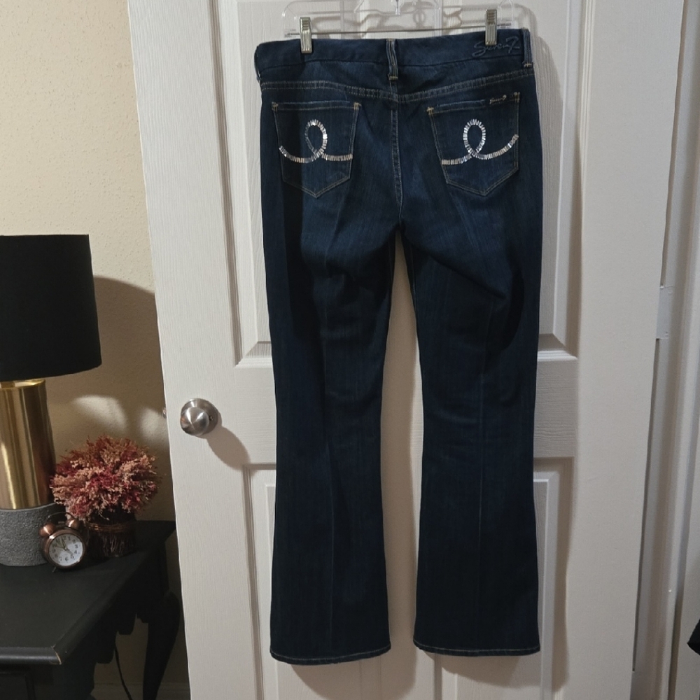 Size 30 Women's Seven7 Blue Boot Cut/Flare Leg Jeans With Pocket Bling